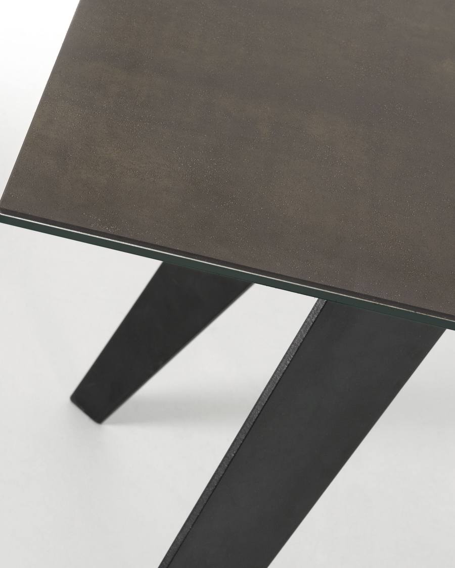 Koda ceramic table with Iron Moss finish and steel legs with black finish 180 x 100 cm