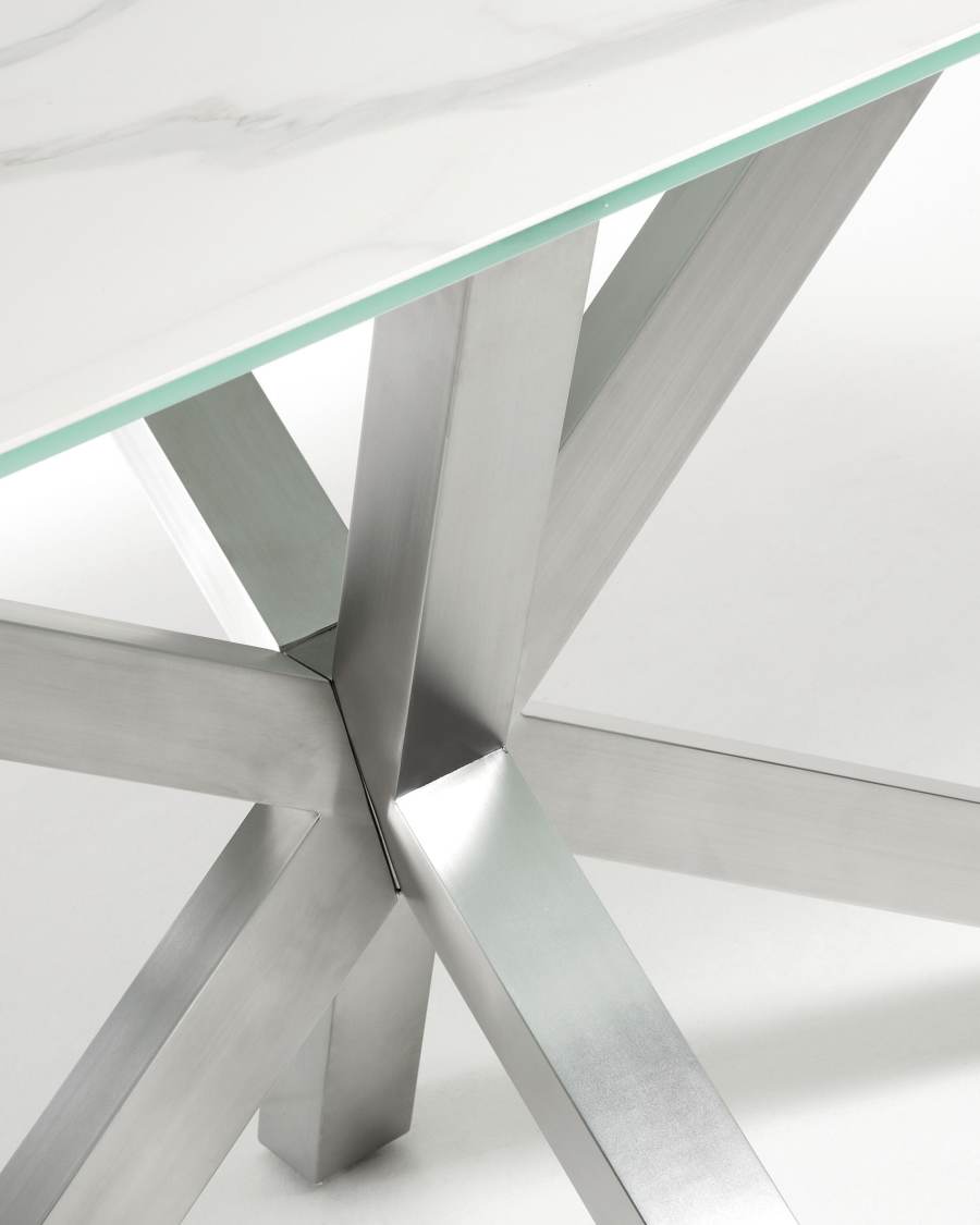 Table New Argo 200x100, inox mat plateau porc. Kalos blanc