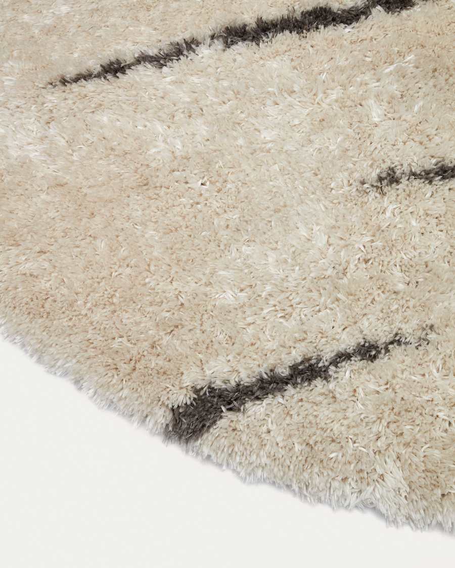 Alfombra Tahitiana beige y rayas gris Ø 160 x 230 cm