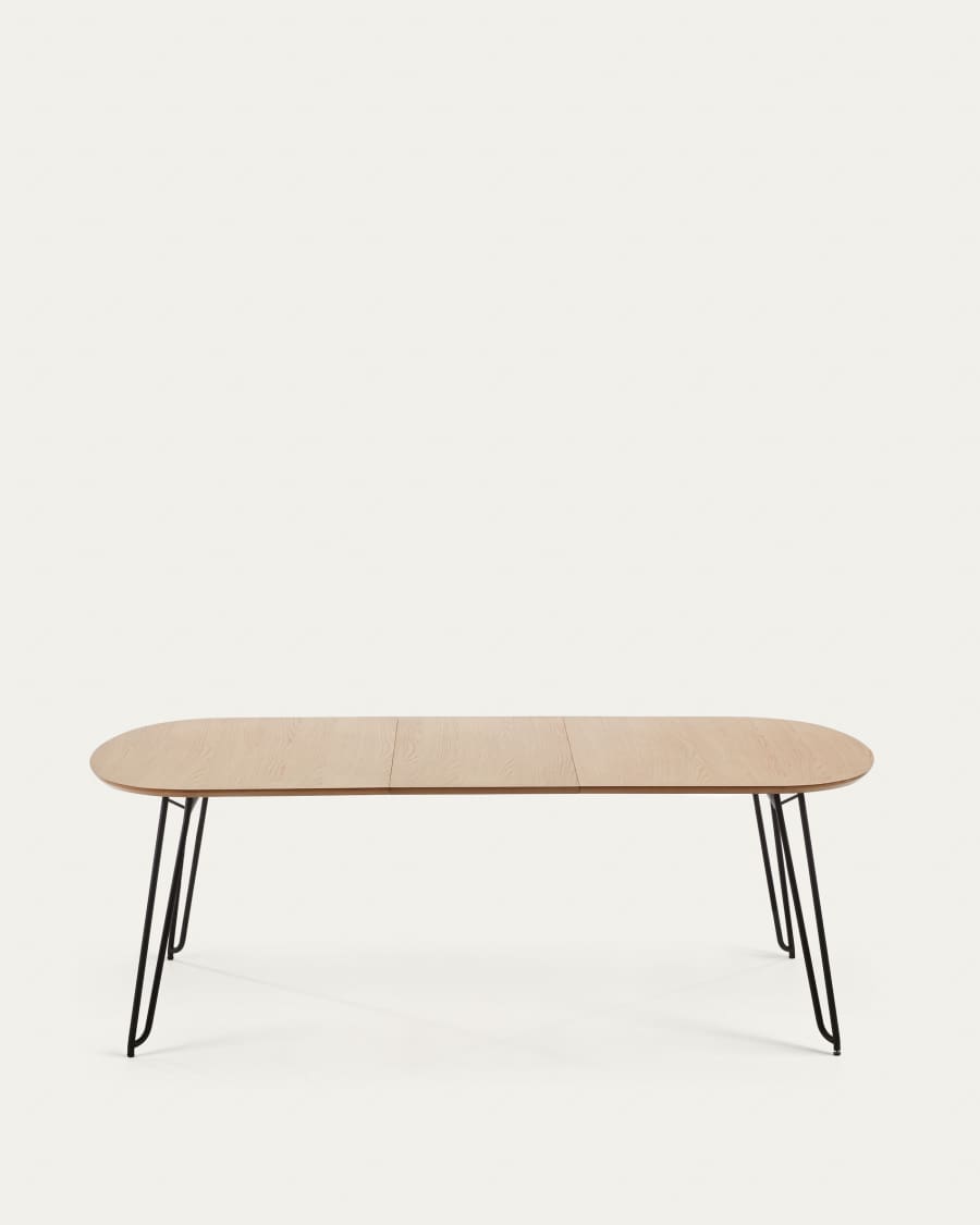 Novac ausziehbarer Tisch 140 (220) x 90 cm mit Eichenfurnier und schwarzen Stahlbeinen
