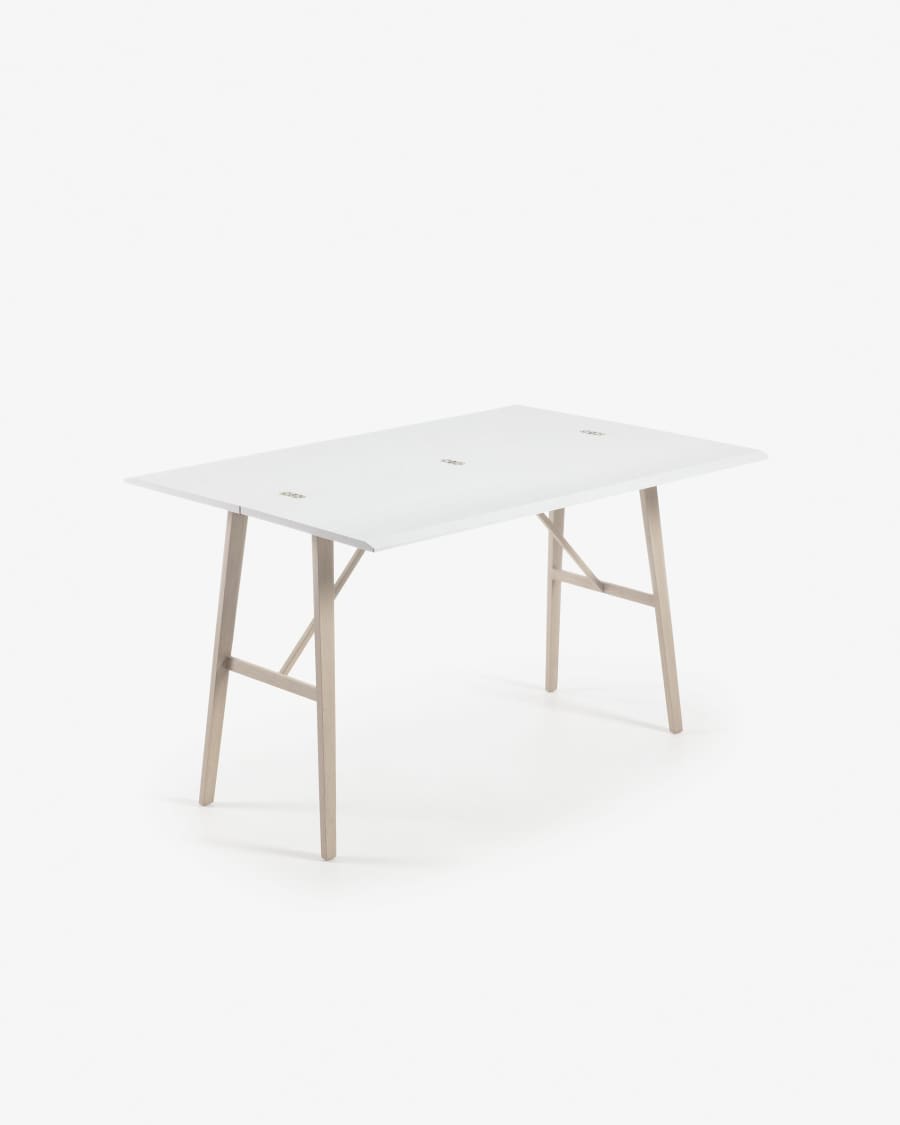 Aruna extendable console table in white MDF with steel wooden effect legs 130 x 45 (90) cm