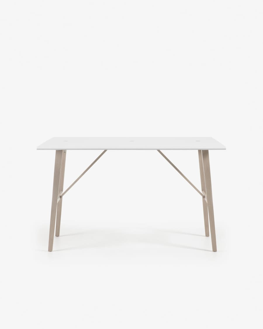 Aruna extendable console table in white MDF with steel wooden effect legs 130 x 45 (90) cm