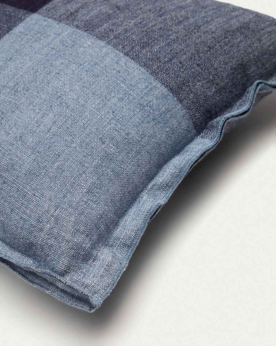 Housse de coussin Calonge 100% lin à carreaux bleue 30 x 50 cm