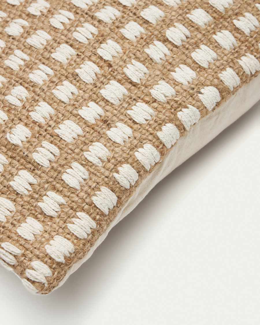 Iscle natural jute and white cotton cushion cover, 60 x 60 cm