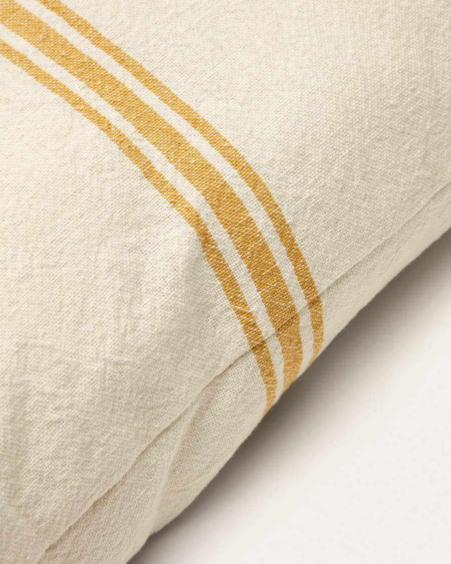 Fodera cuscino Vallcanera in lino e cotone beige e righe senape 60 x 60 cm