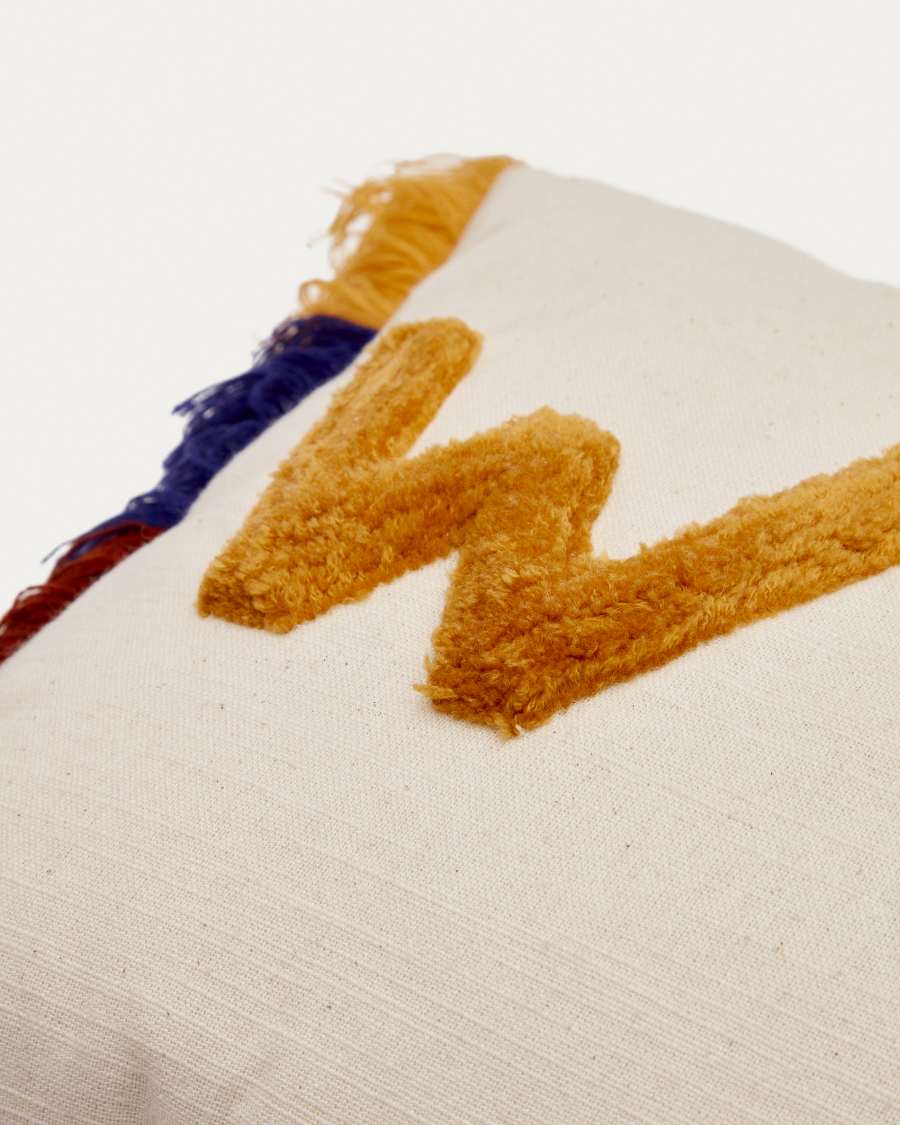 Zelda white cotton cushion cover with multicoloured embroidered letters, 30 x 50 cm
