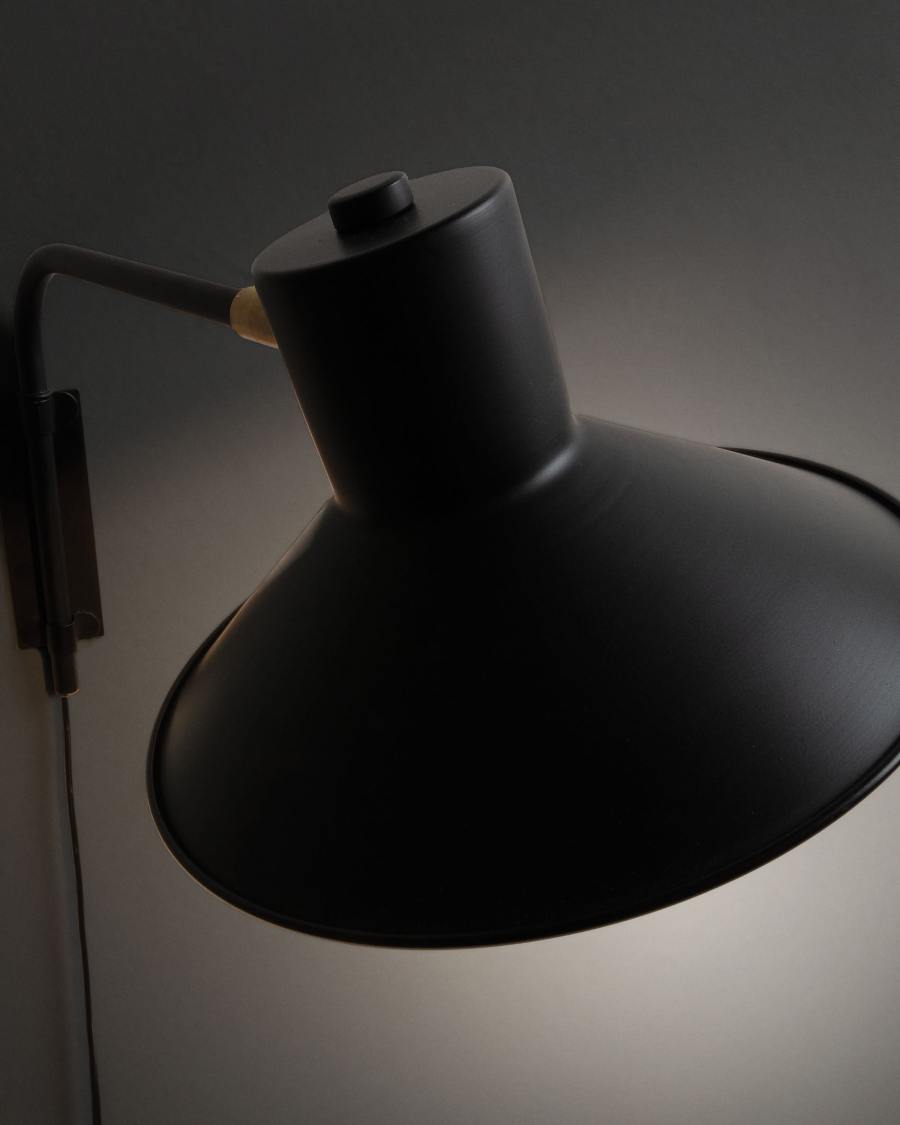 Small Aria wall light in steel with black finish UK adapter