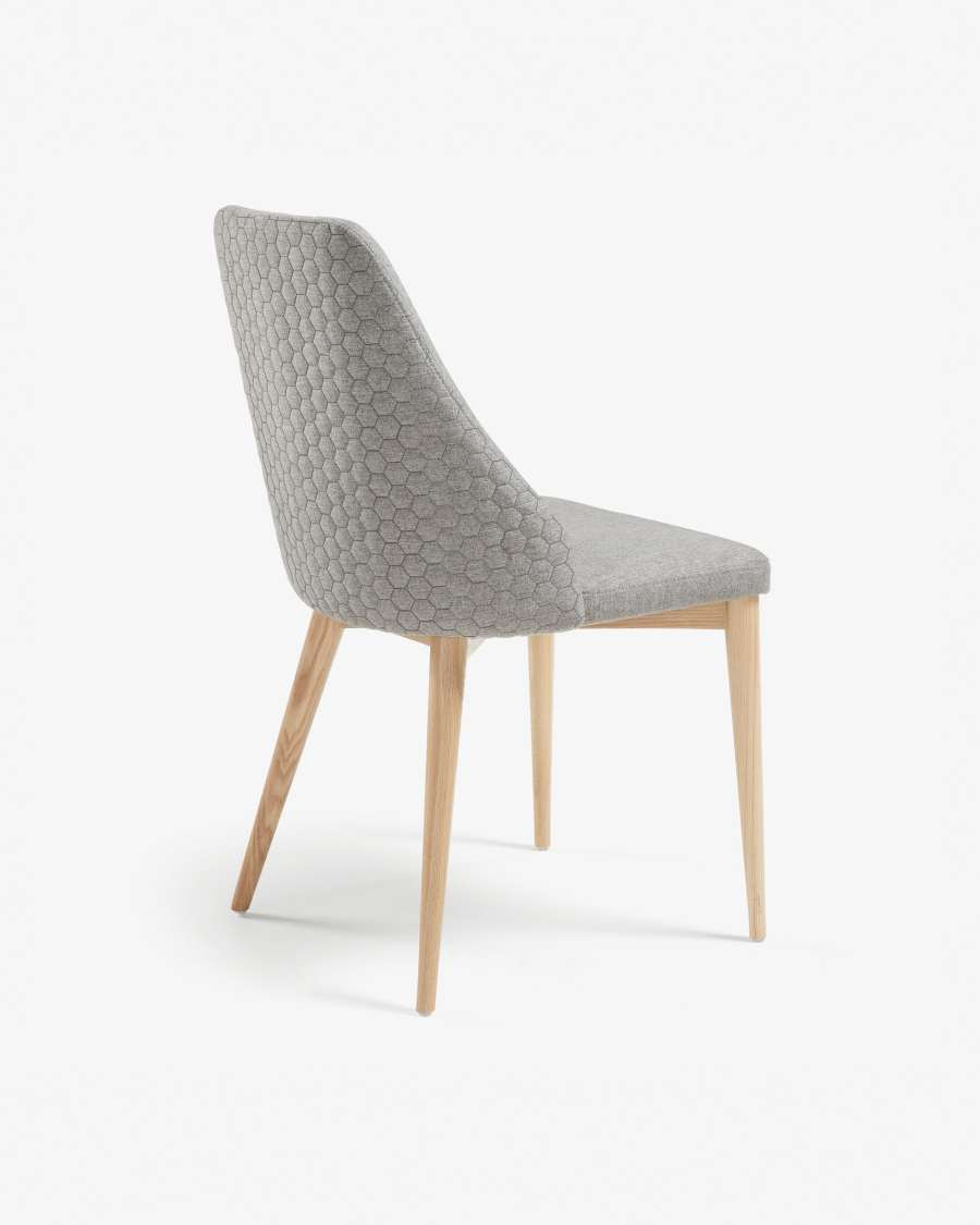 Rosie light grey chair with solid ash legs with natural finish