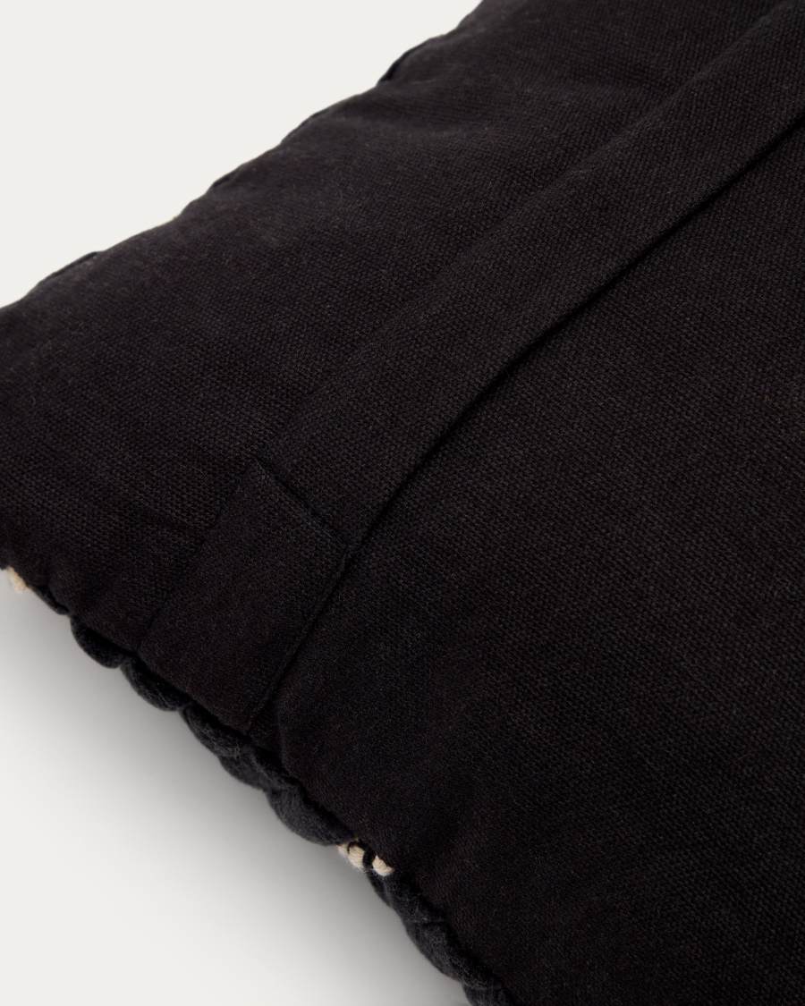 Zwarte Maik-kussensloop van katoenen en fluweel met contrasterend wit lint 30 x 50 cm