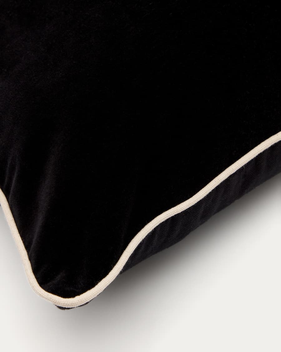 Housse coussin Julina 100% coton et velours noir avec bord blanc 45 x 45 cm