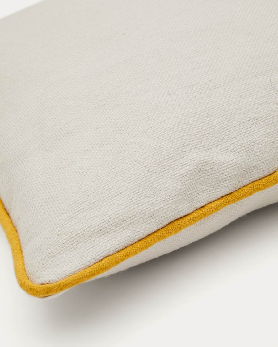 Capa de almofada Catius 100% PET branco com debrum amarelo 50 x 30 cm