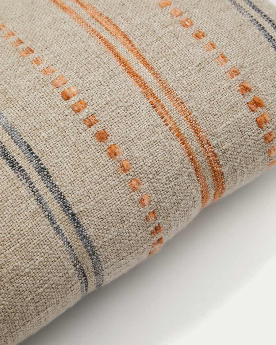 Federa cuscino Setic in lino a righe blu e arancione 30 x 50 cm