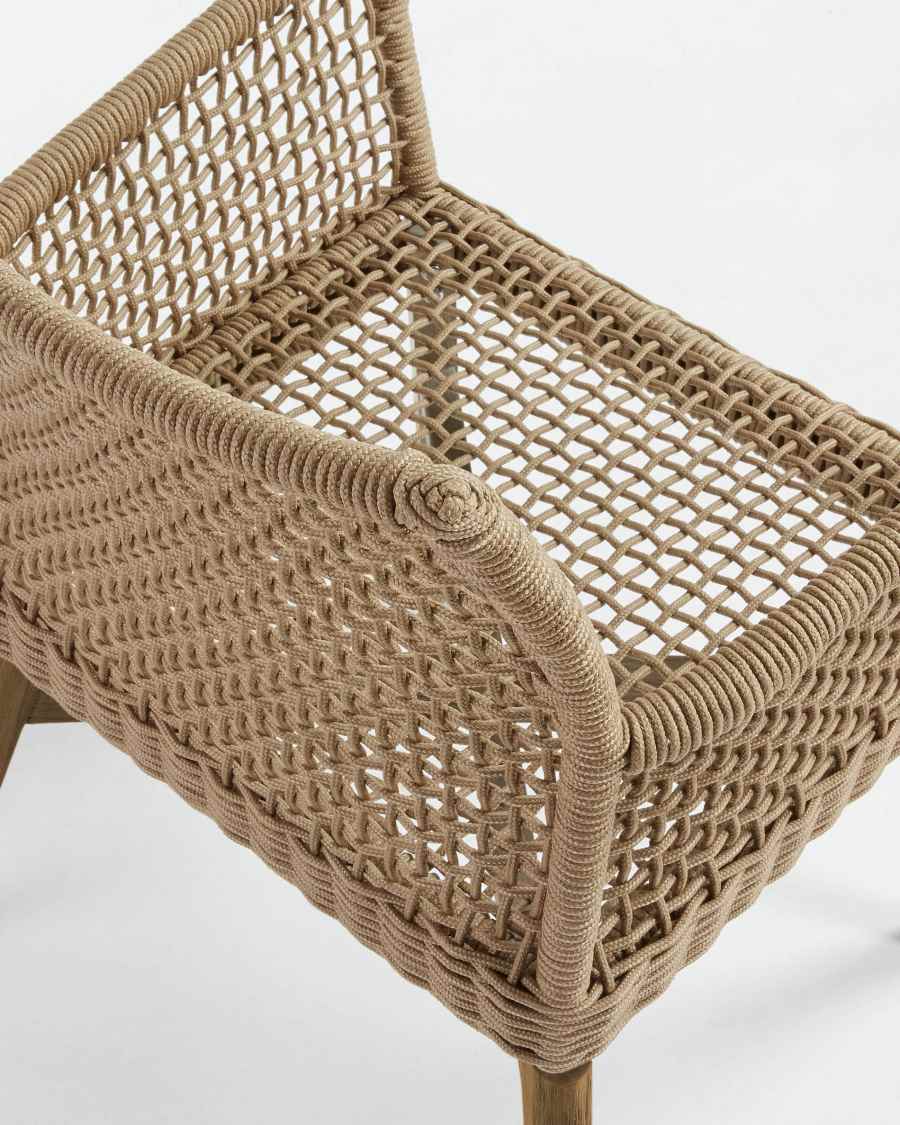 Robert Stuhl aus massivem Eukalyptusholz und beigem Seil