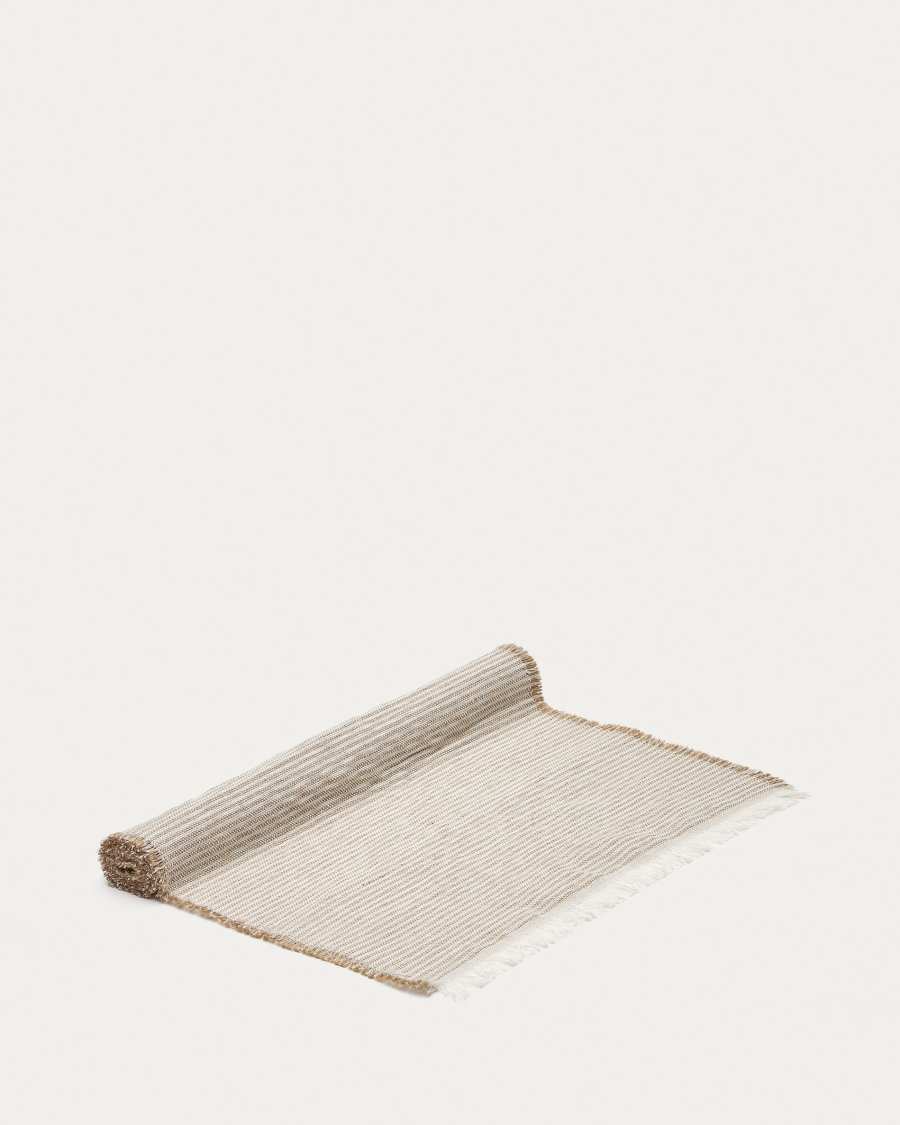 Chemin de table Vilat beige avec franges 46 x 140 cm