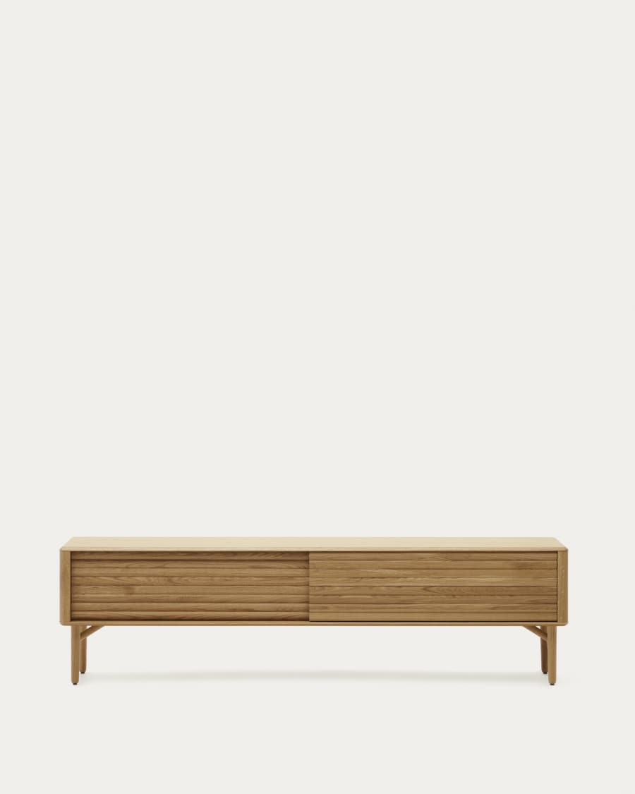 Lenon 2 door solid wood and oak veneer TV stand, 200 x 57 cm, FSC MIX Credit