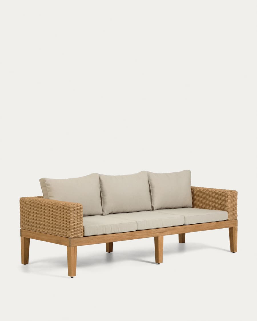 Giana 3 seater sofa in solid acacia wood & rattan, 193 cm FSC 100%