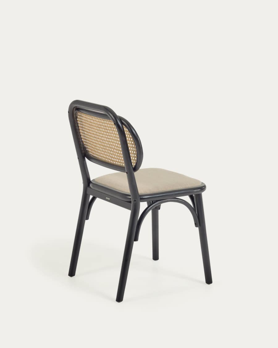 Doriane solid elm chair with black lacquer and upholstered seat