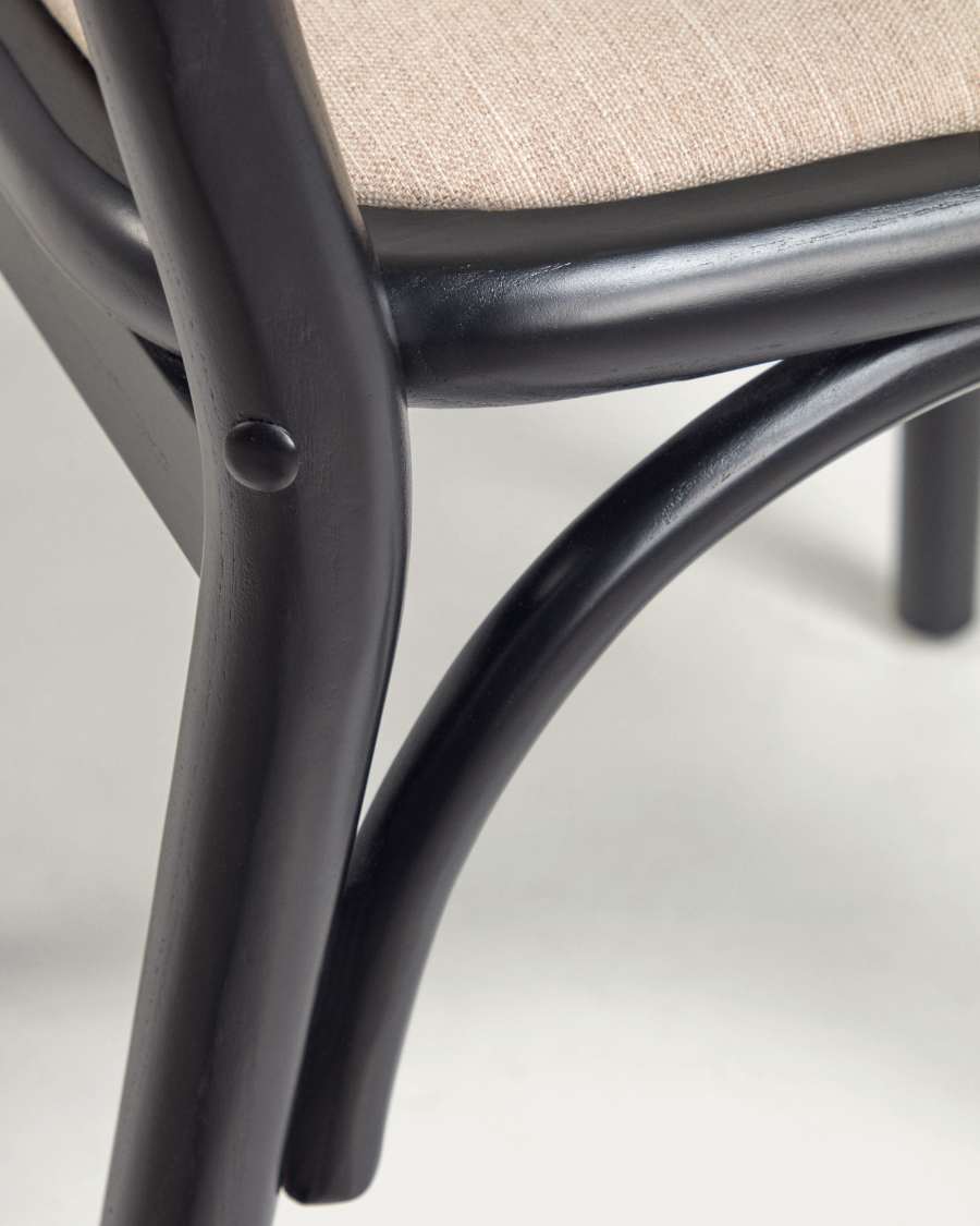 Doriane solid elm chair with black lacquer and upholstered seat