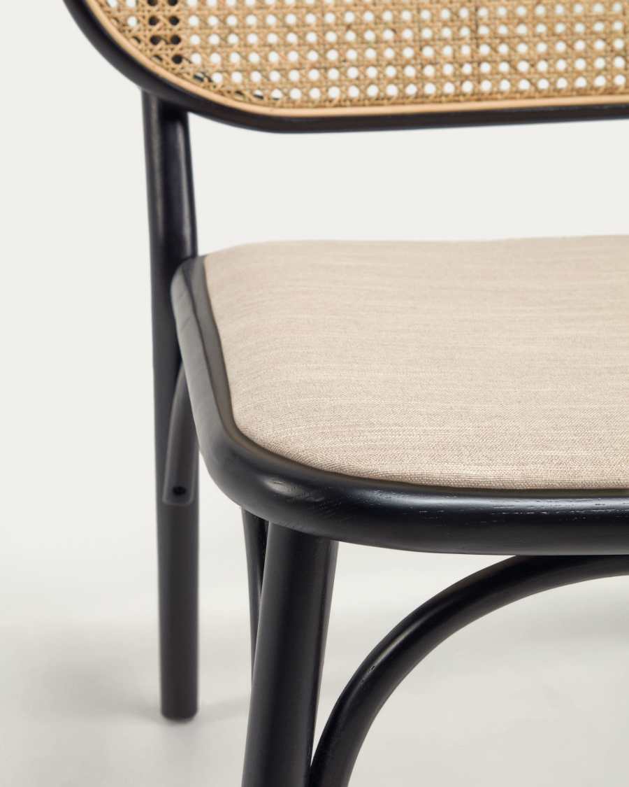 Fauteuil Doriane bois d'orme finition laquée noir siège avec revêtement