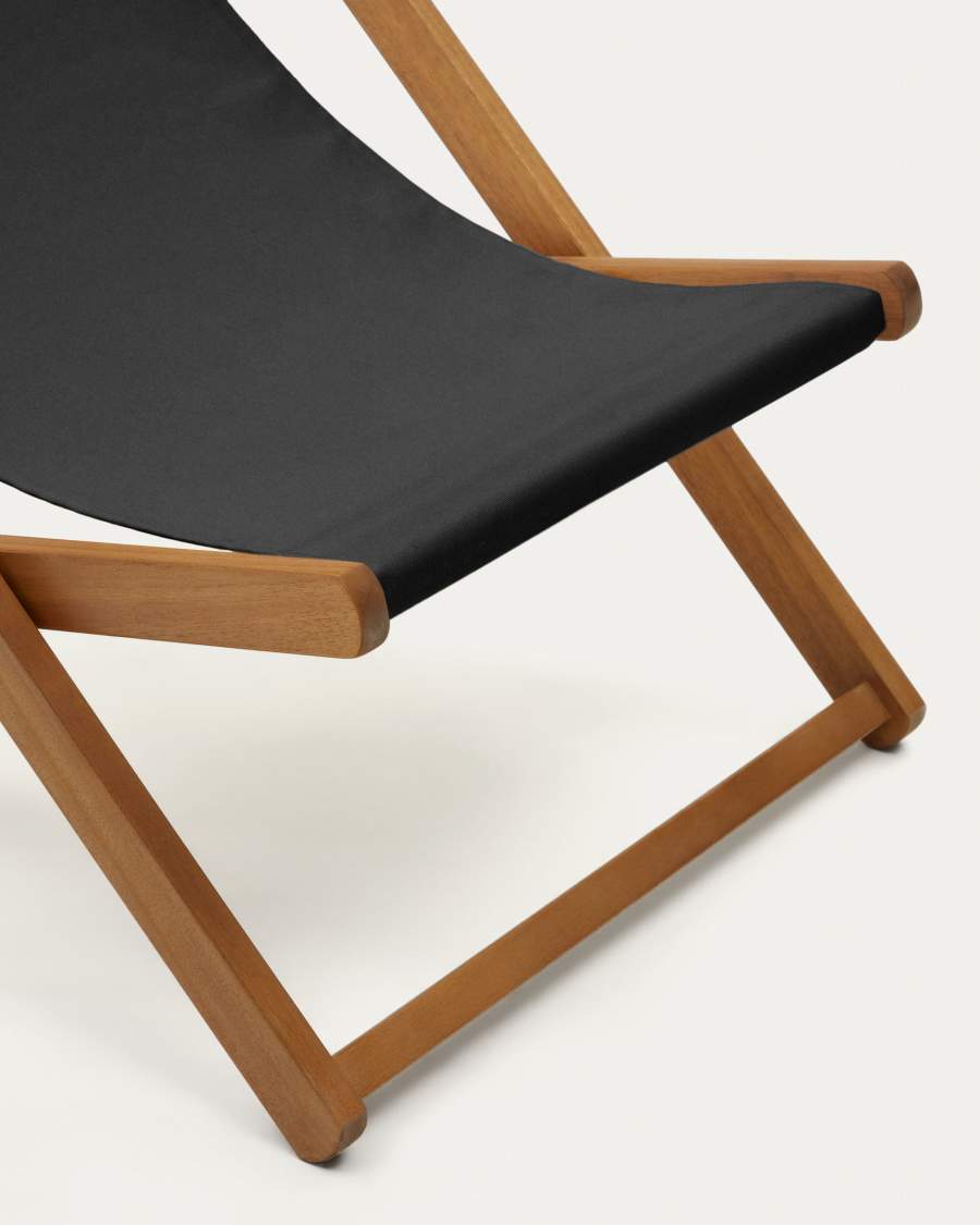 Adredna folding outdoor deck chair in black with solid acacia wood FSC 100%