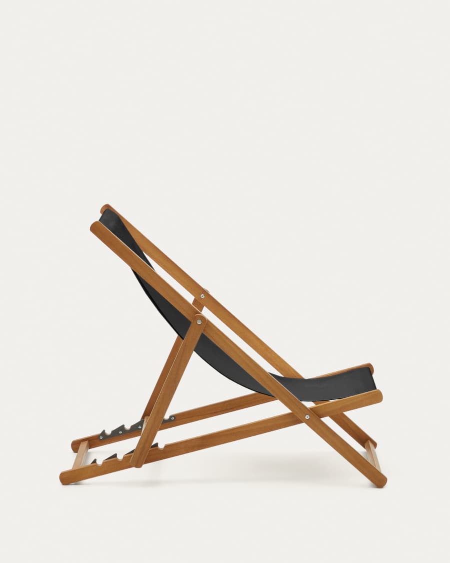 Adredna folding outdoor deck chair in black with solid acacia wood FSC 100%