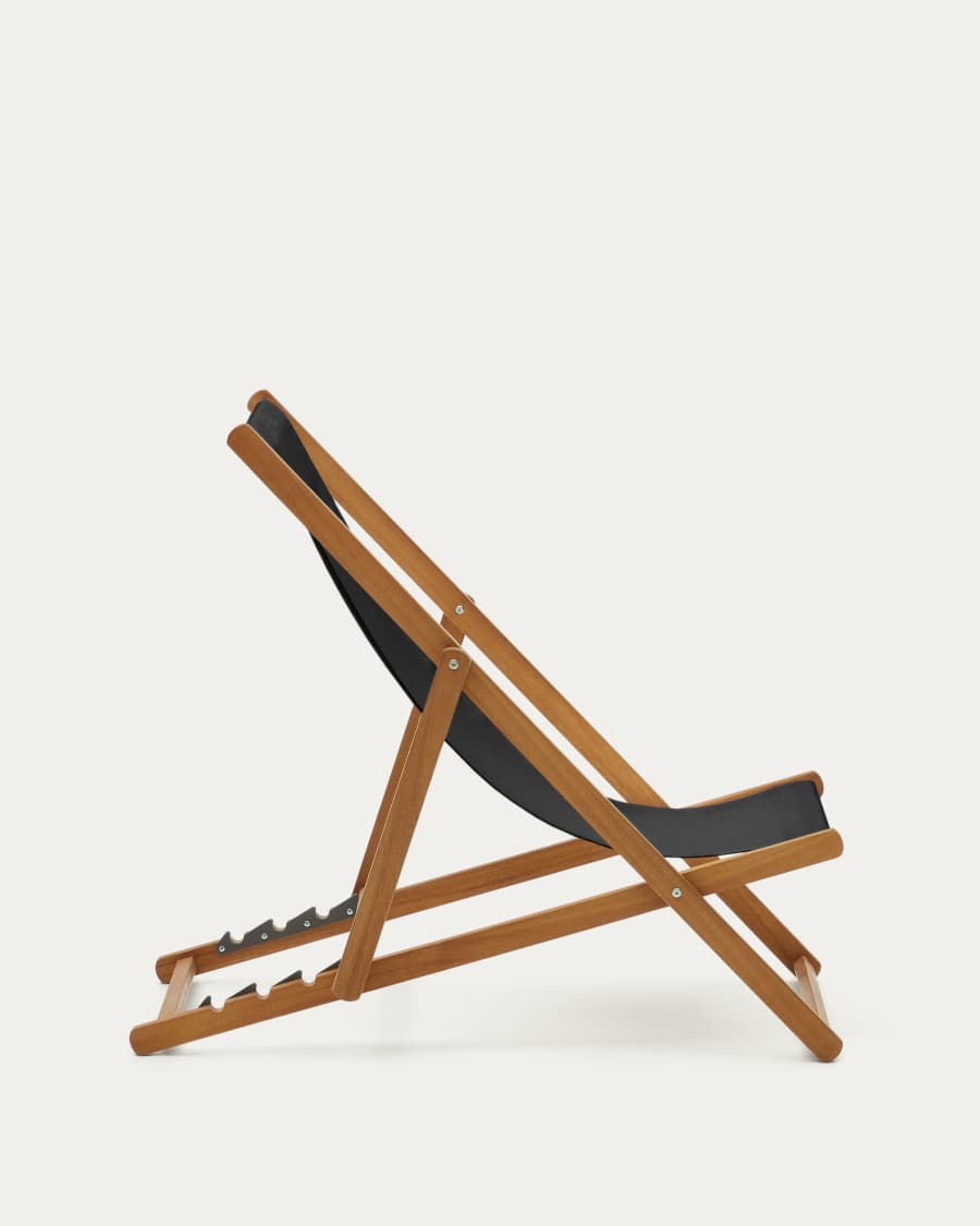 Adredna folding outdoor deck chair in black with solid acacia wood FSC 100%