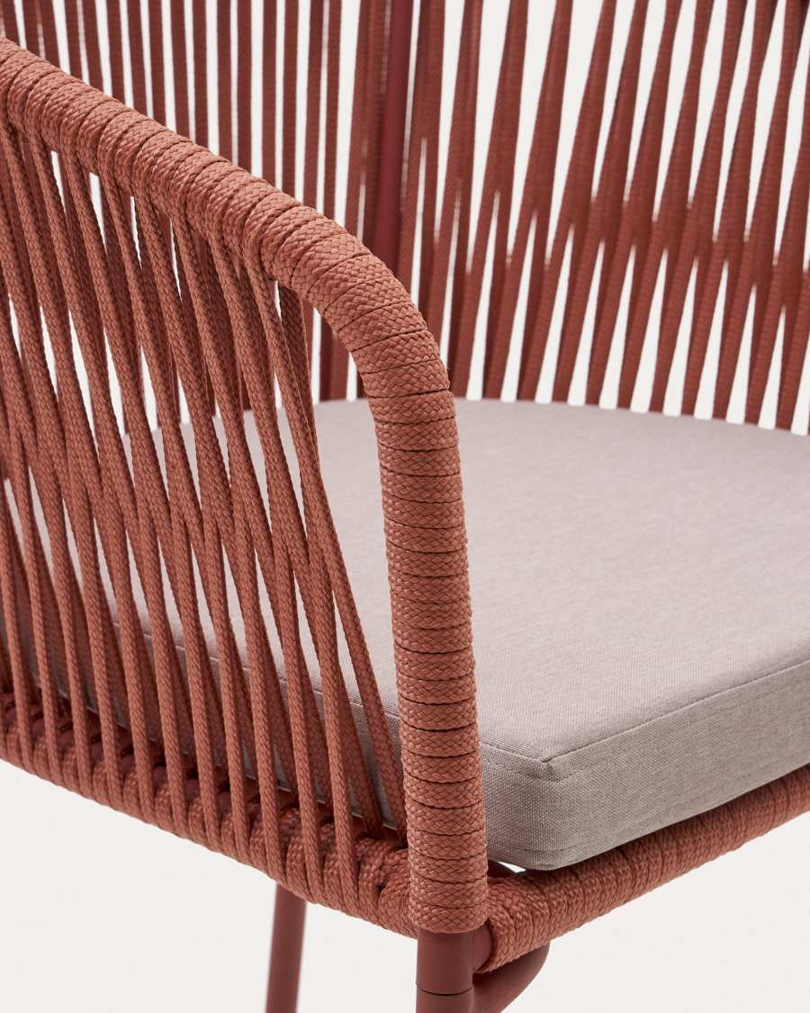 Yanet terracotta rope chair with galvanised steel legs