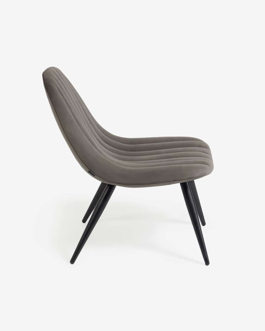 Sedia Marlene in velluto grigio con gambe in metallo con finiture nere