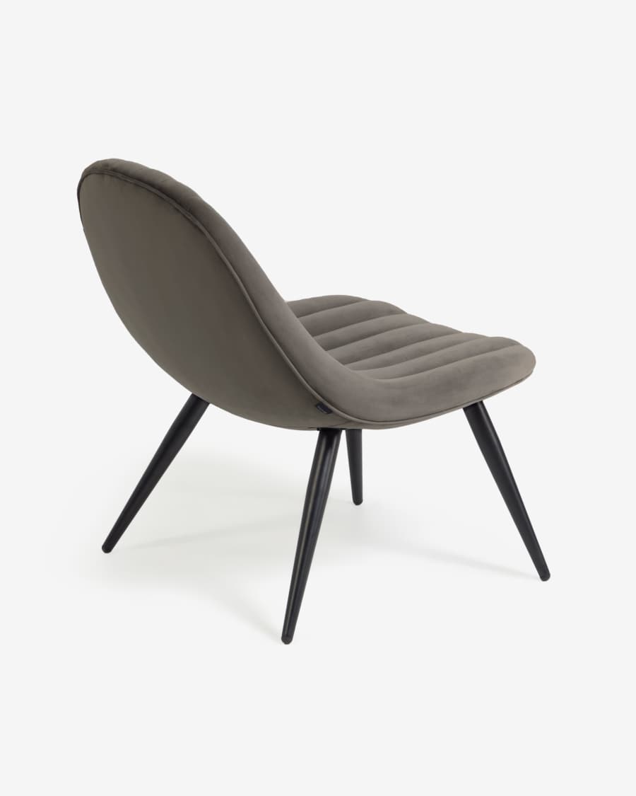 Sedia Marlene in velluto grigio con gambe in metallo con finiture nere