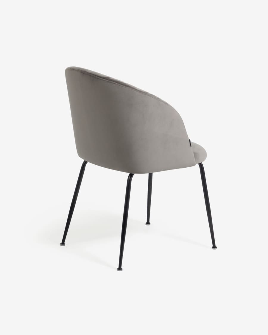 Sedia Lumina in velluto grigio chiaro con gambe in metallo con finiture nere