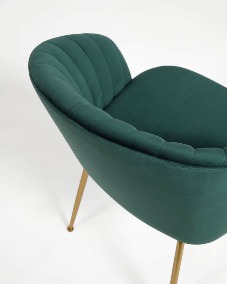 Sedia Lumina in velluto verde scuro con gambe in metallo con finiture dorate