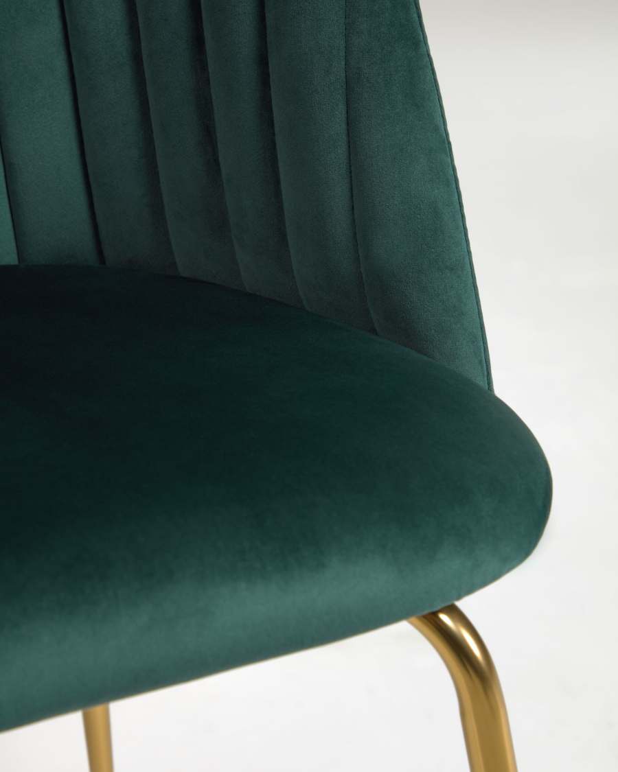 Sedia Lumina in velluto verde scuro con gambe in metallo con finiture dorate