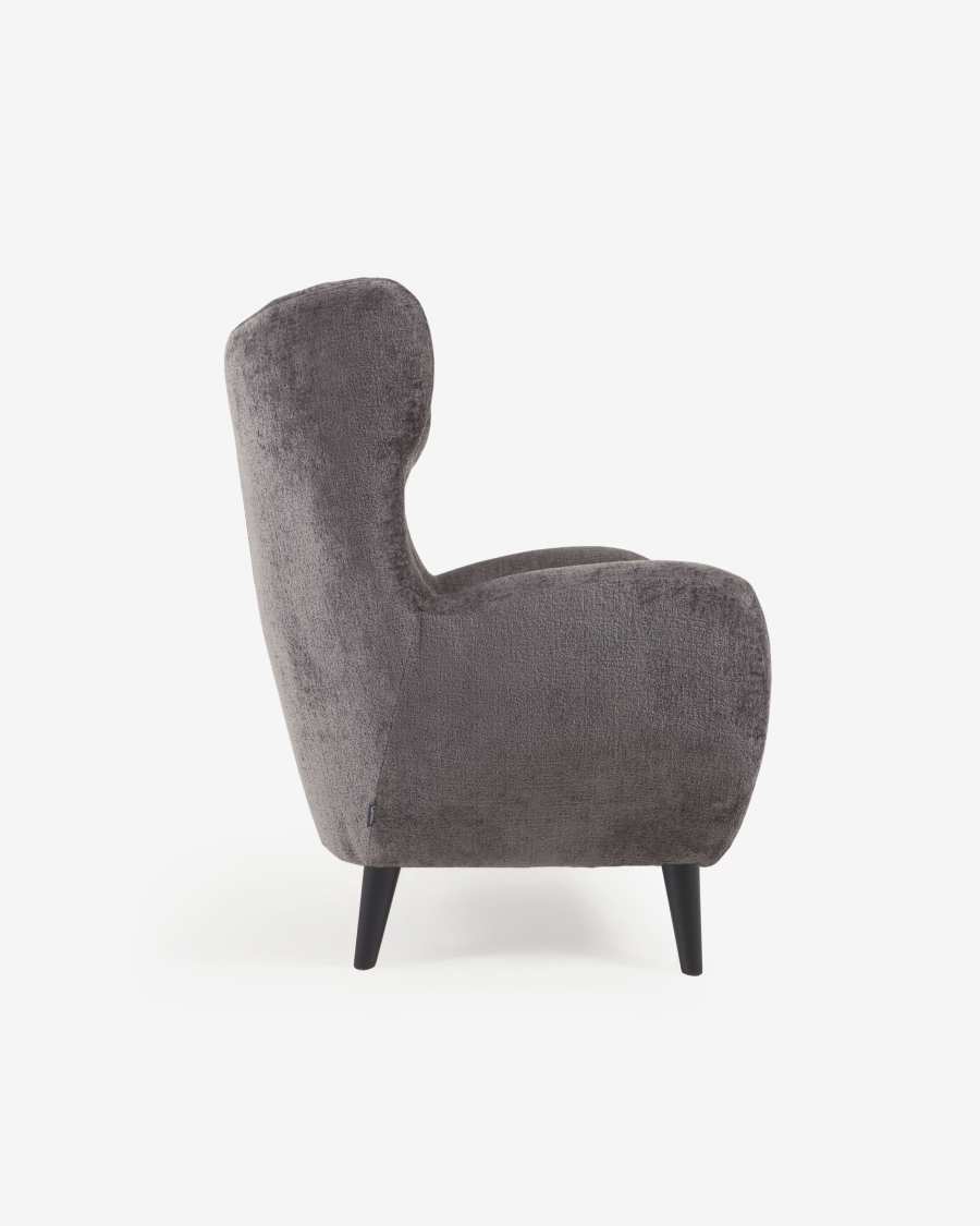 Patio armchair in grey with solid, natural rubberwood legs in black