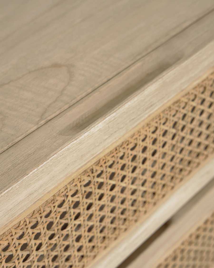 Cassettiera Rexit legno massello e impiallacciatura mindi con rattan 90 x 93 cm