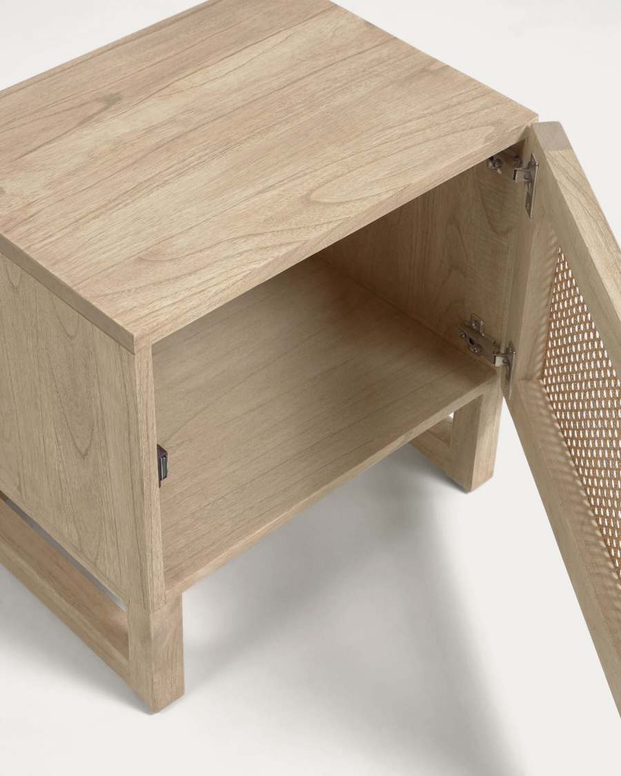 Rexit solid mindi wood and veneer bedside table with rattan 50 x 48 cm