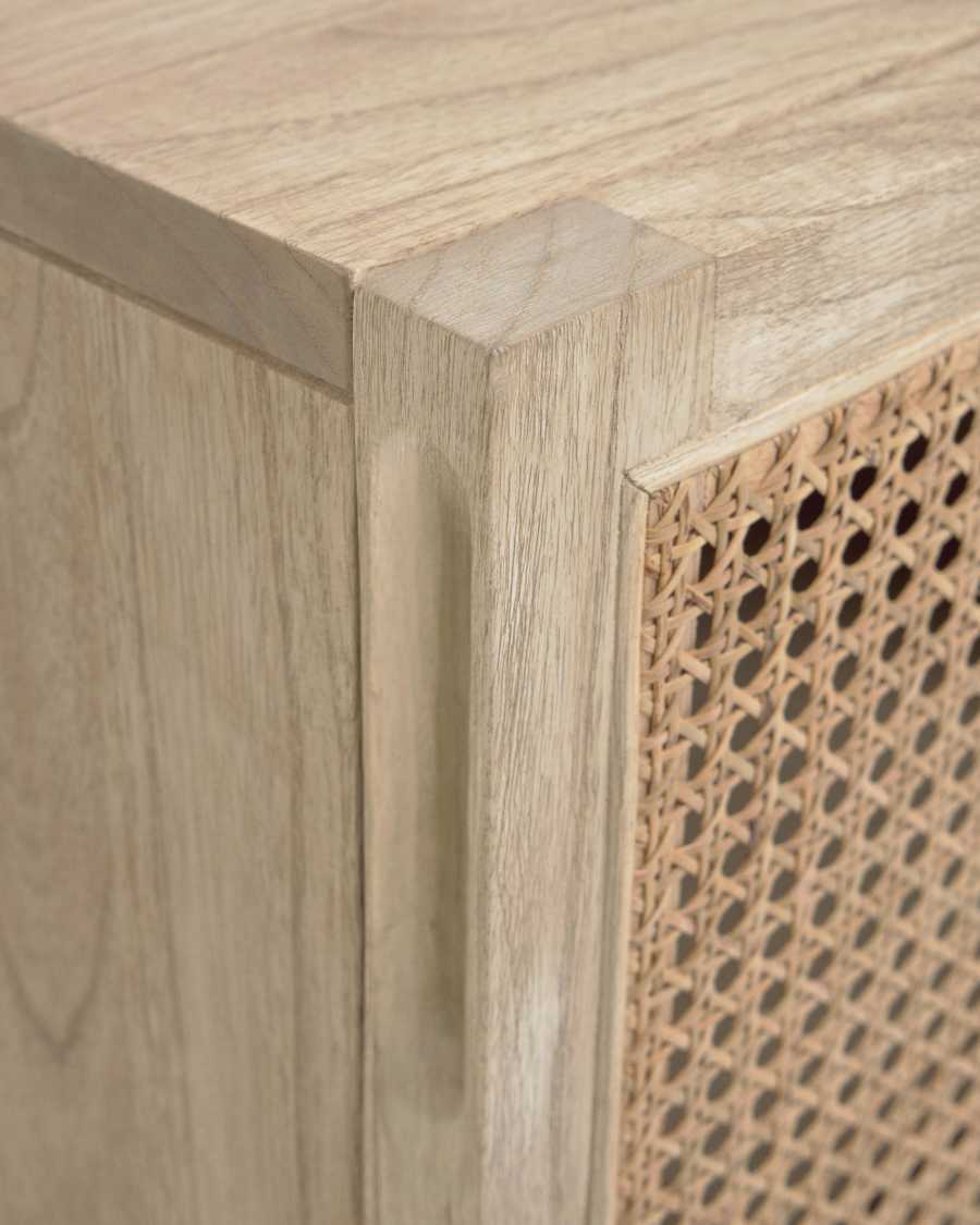 Rexit solid mindi wood and veneer bedside table with rattan 50 x 48 cm