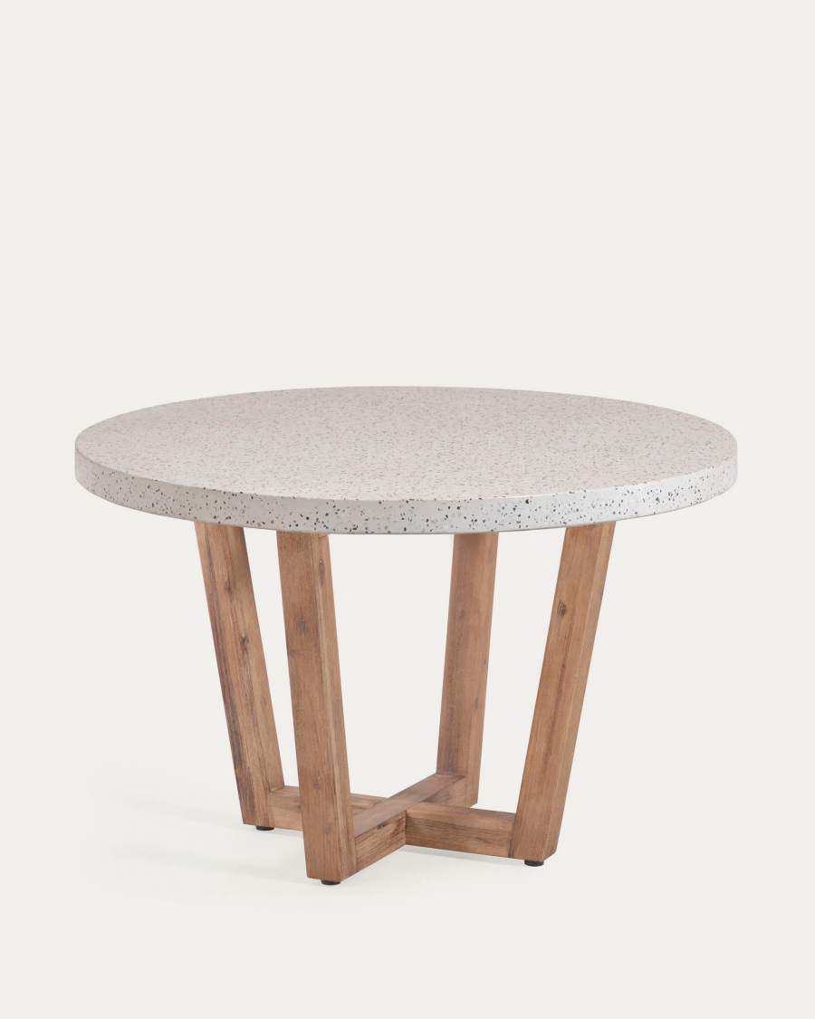 Table ronde Shanelle en terrazzo blanc et bois d'acacia Ø 120 cm