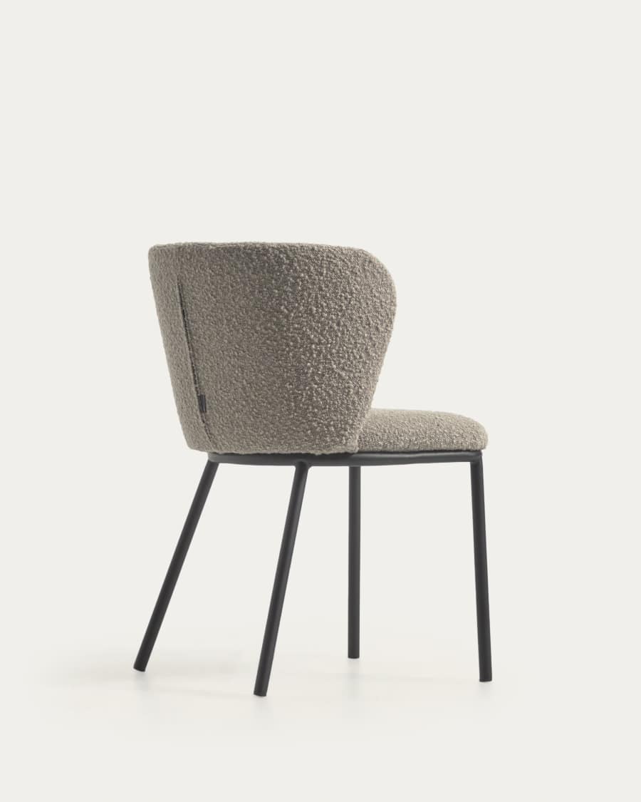 Ciselia chair with light grey bouclé and steel legs with black finish FSC Mix Credit
