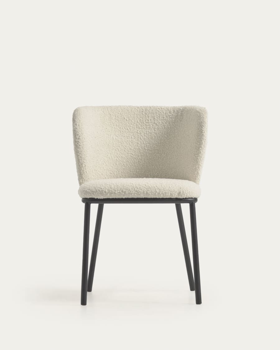 Ciselia chair with white bouclé and steel legs with black finish FSC Mix Credit