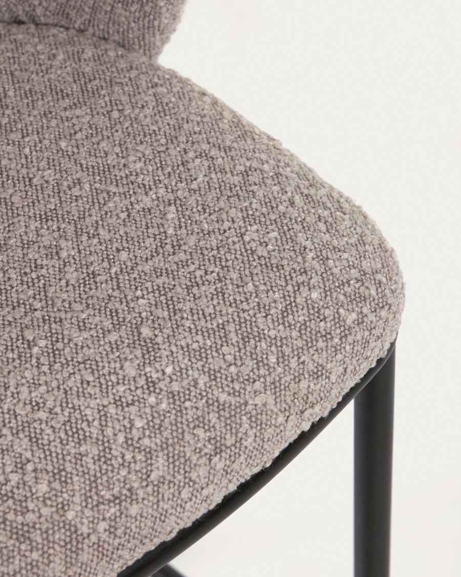 Ciselia stool with light grey bouclé and black steel legs height 75 cm FSC Mix Credit