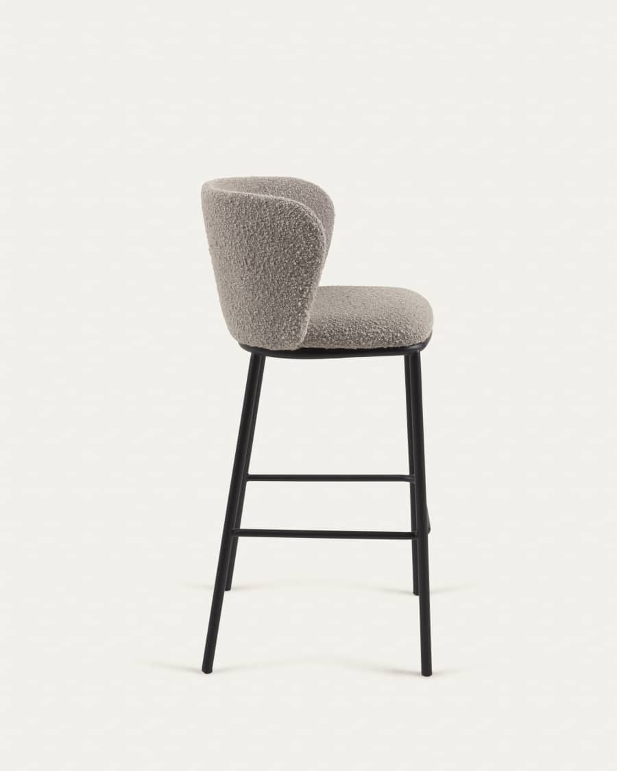 Ciselia stool with light grey bouclé and black steel legs height 75 cm FSC Mix Credit
