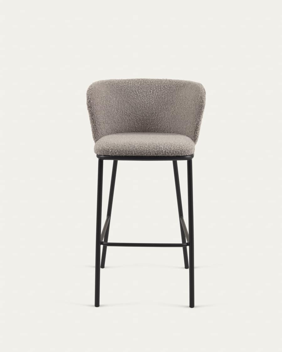 Ciselia stool with light grey bouclé and black steel legs height 75 cm FSC Mix Credit