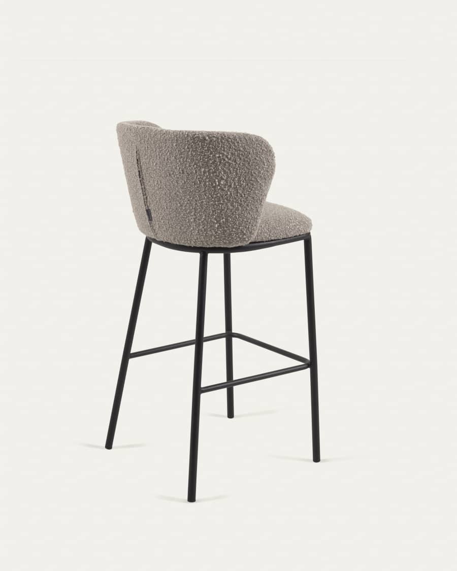 Ciselia stool with light grey bouclé and black steel legs height 75 cm FSC Mix Credit