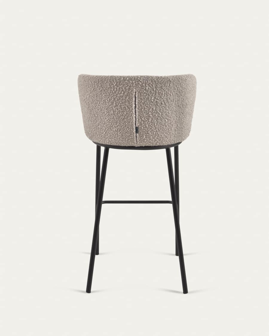 Ciselia stool with light grey bouclé and black steel legs height 75 cm FSC Mix Credit