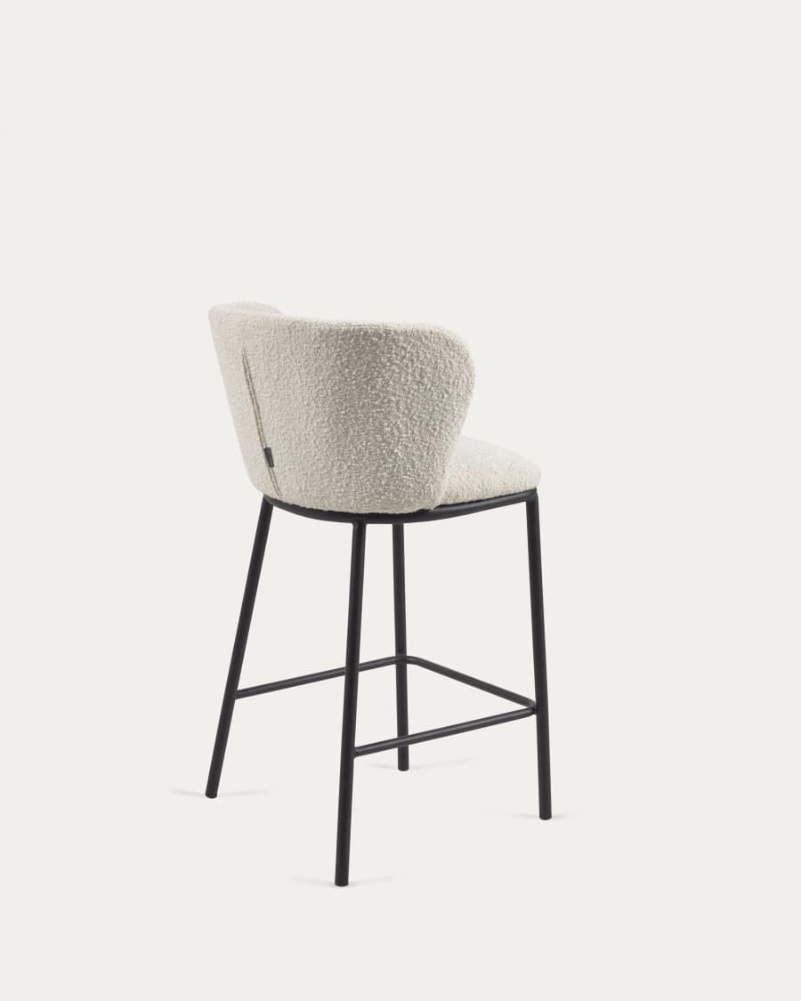 Ciselia stool with white bouclé and black steel legs height 65 cm FSC Mix Credit