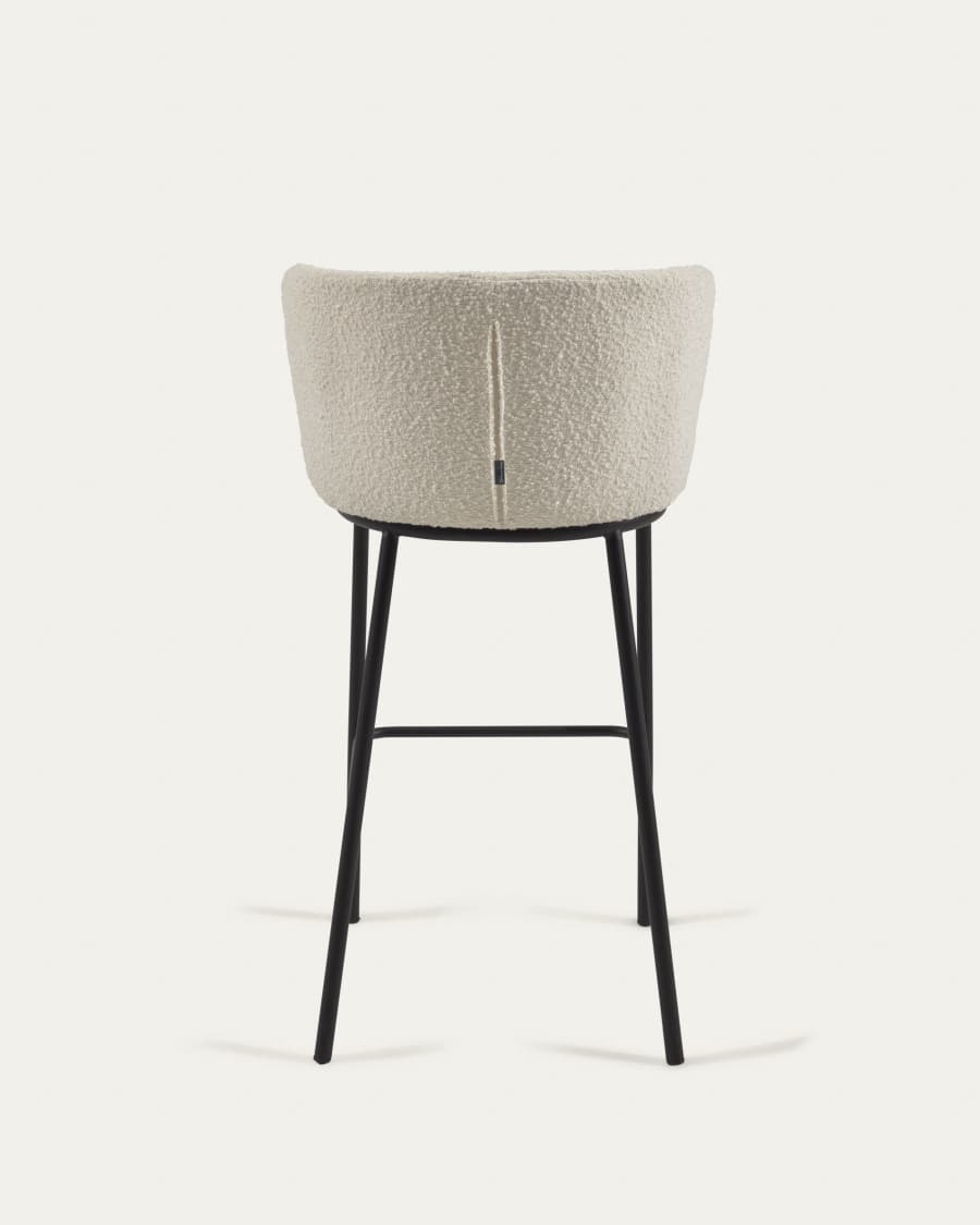 Sgabello Ciselia tessuto bouclé bianco e gambe in acciaio nero altezza 75 cm FSC Mix Credit