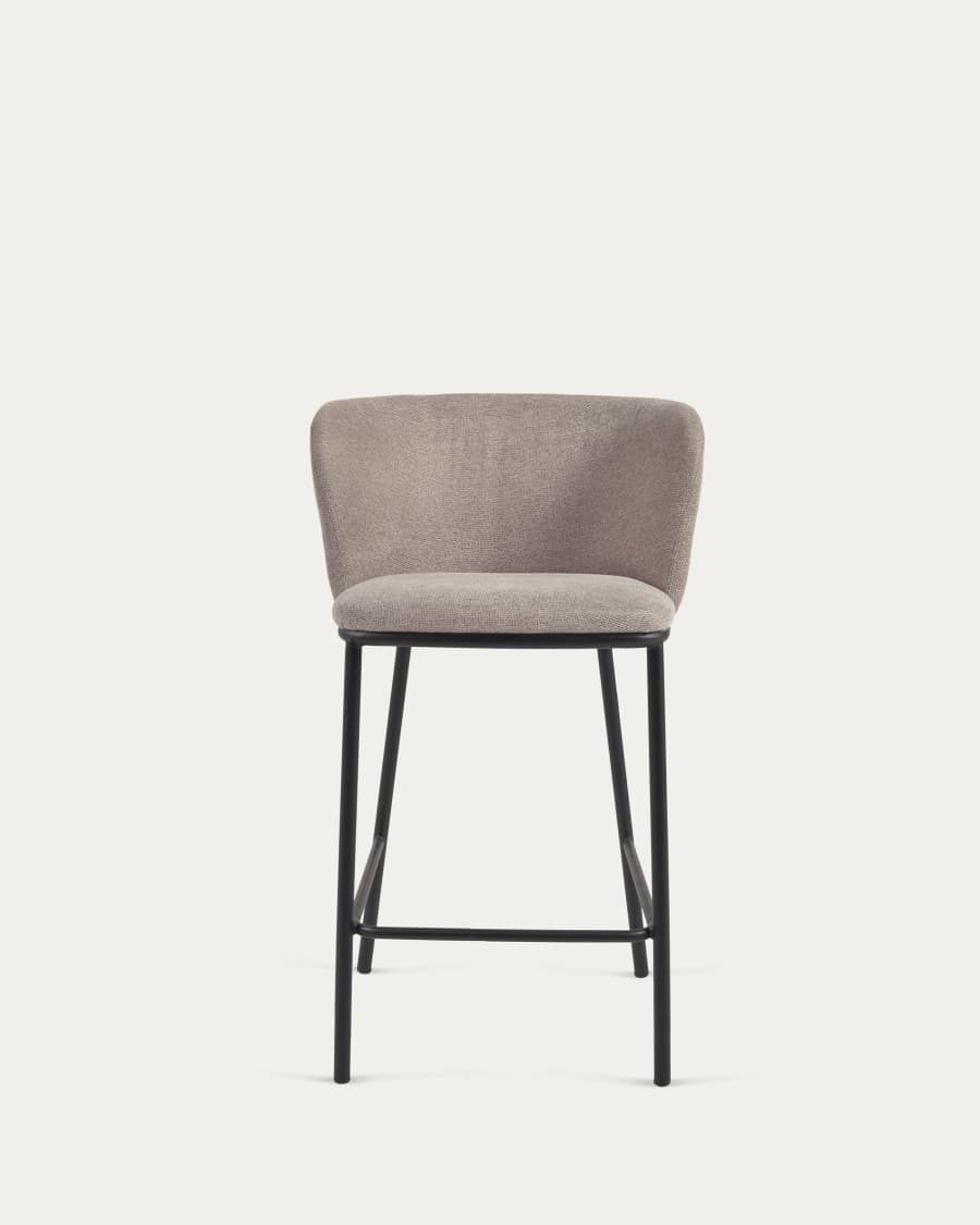 Ciselia stool in brown chenille with steel legs in black, 65 cm height FSC Mix Credit