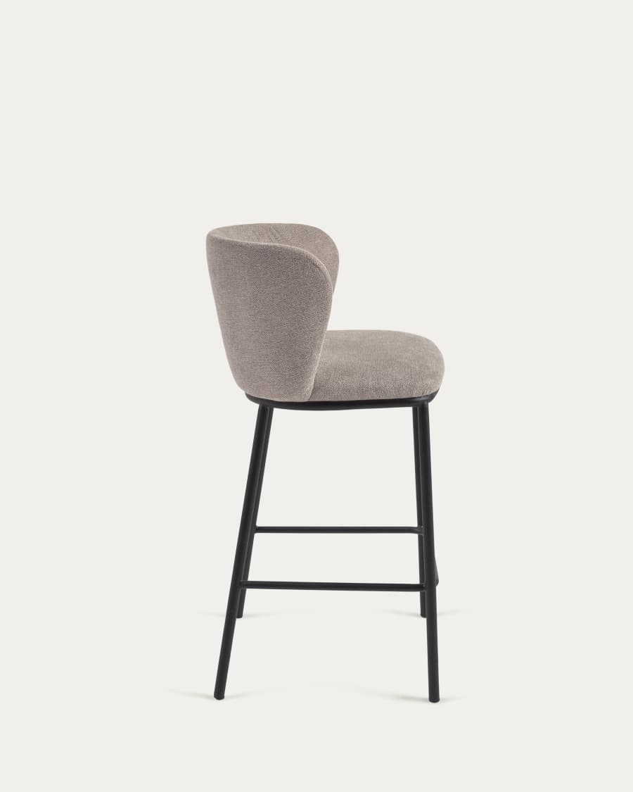 Ciselia stool in brown chenille with steel legs in black, 65 cm height FSC Mix Credit