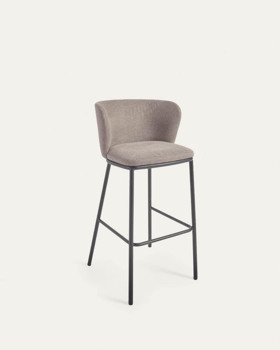 Ciselia stool in light brown chenille and black steel legs 75 cm FSC Mix Credit