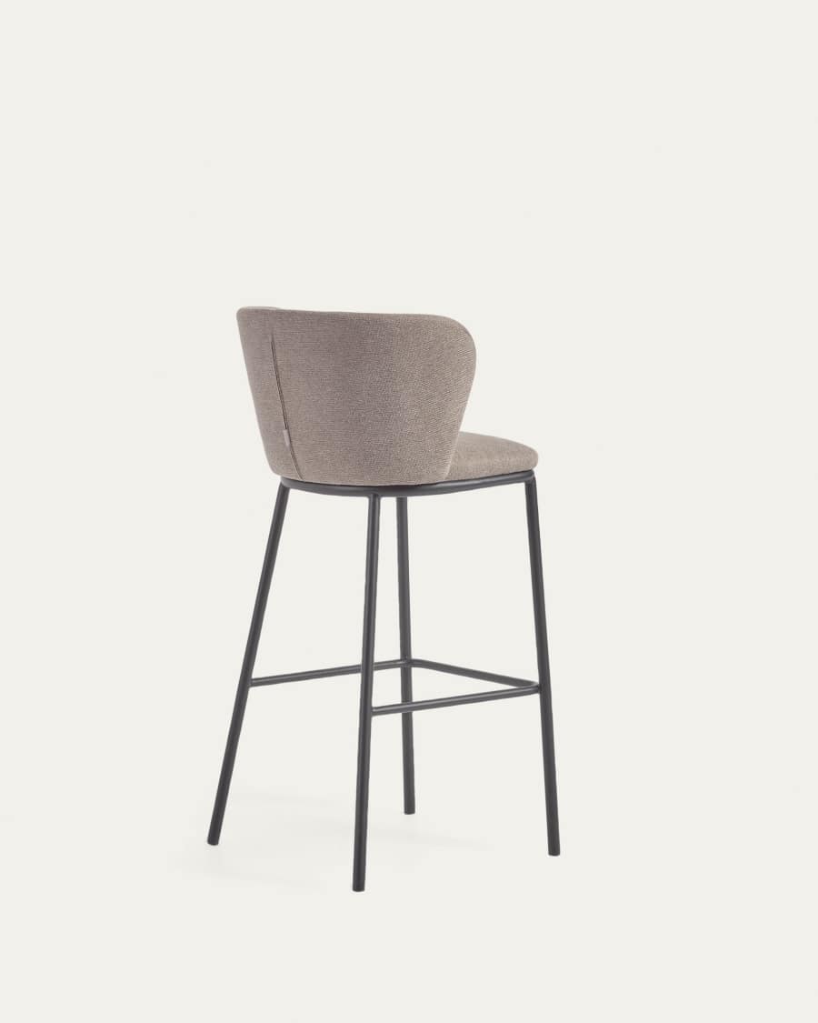 Ciselia stool in light brown chenille and black steel legs 75 cm FSC Mix Credit